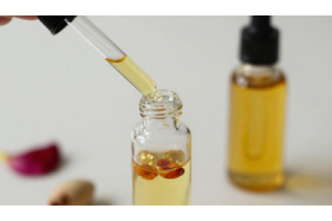 Natural facial oils for skin repair and wrinkle reduction, including argan, rosehip, and jojoba oils in glass bottles