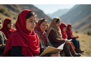 Young women in Hunza engaged in education and skill-building activities, symbolizing empowerment and leadership in their community.
