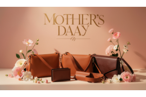 Mother’s Day leather gift collection featuring bags, wallets, and handbags