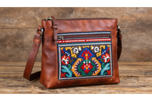 Handmade Leather Embroidered Crossbody Bag with Boho Artisan Design