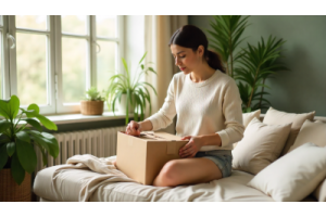 Eco-conscious shopper selecting sustainable and ethical products for a greener lifestyle