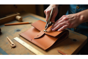  Leather bag with a hole punch tool creating clean, precise holes