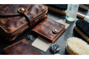 Leather distressing techniques on jacket, bag, and wallet for a vintage look