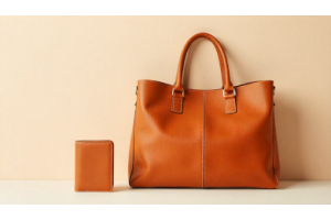 Luxury cognac leather bag and wallet showcasing rich colour and elegant design