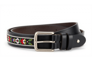 Yak Leather Embroidered Gents Belt | Black – Premium Handmade Traditional Leather Belt for Men