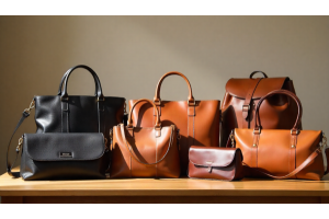 Stylish leather bag on display, showcasing different styles, colors, and finishes for choosing the perfect everyday bag.