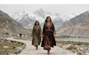 Empowered women in Hunza Valley participating in education, work, and community life against a mountain backdrop