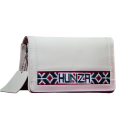 Yak Leather Embroidered Cross-Body Shoulder Small Size Bag Handmade Hunza Embroidered Bag Trend|Marron Bag ECBSSSB-Light_Maroon_Bag+Off-white 7000
