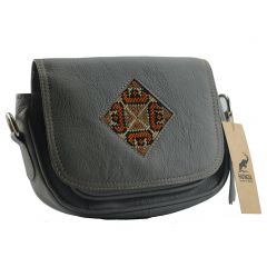 Cross shoulder leather bag, hand stitched embroidery, bag, handbag, charcoal Leather Bag 3500