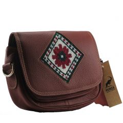 Embroidered Cross-Body Shoulder Small Size round Bag Handmade Flower Embroidered Bag Trend Embroidery Maroon Embroidered-Cross-Body-Shoulder-Round-Bag-Maroon 4000