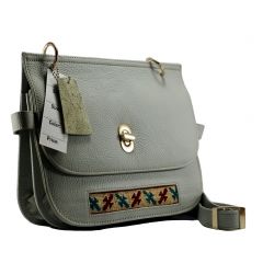 Cross shoulder leather bag, hand stitched embroidery, bag, handbag, Gray Cross-shoulder-leather-bag-Gray 6000