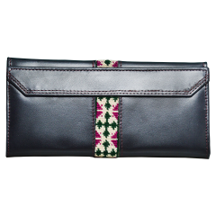 Yak Leather Embroidered Clutch Handmade flower Embroidered Clutch Trend for Ladies|Black_back YLEP-black_back 3500