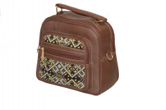 White Faux Leather Mini Backpack with Dual Front Tribal Embroidery – Ethnic Sling Bag for Women White Faux Leather Mini Backpack 9000