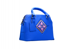 Yak Leather Crossbody Bag With Cross- Strap and embroidery| Blue Bag YLC-Blue_Bag 8000