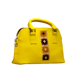 Yak Leather Crossbody Bag With Cross- Strap and embroidery| yellow bag YLC-Yellow_Bag 8000