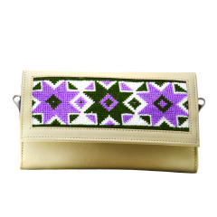 Yak Leather Embroidered Purse Handmade flower Embroidered Purse for Ladies Trend|Pale-yellow purse YLEP-off_white 6000