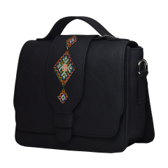 Yak Leather Crossbody Bag With Cross- Strap and embroidery for ladies| Charcoal bag YLC-Charcoal_Bag-1 7500