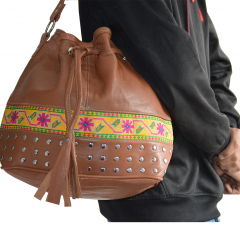 HANDCRAFTED EMBROIDERED LEATHER BOHO BAG WITH EMBELLISHMENTS BY HLNT HANDCRAFTED EMBROIDERED LEATHER BOHO BAG 1800