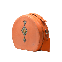 Crossbody |Top Handle Bag With Cross- Strap and Embroidery|Yak Leather Crossbody-bag|Orange 9000