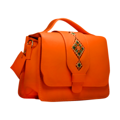 Yak Leather Crossbody Bag With Cross- Strap and embroidery for ladies| orange bag YLC-Orange_Bag 7500