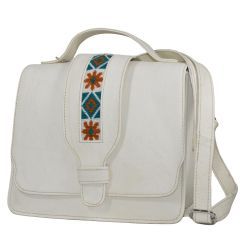 Yak Leather Crossbody Bag With Cross- Strap and embroidery for ladies| Off white bag YLC-Off_white_Bag-1 7500