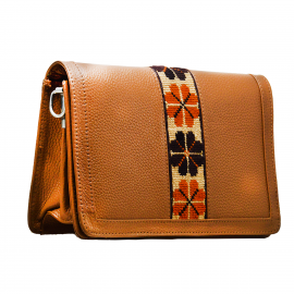 Yak Leather Embroidered Cross-Body Shoulder Small Size Bag Handmade Flowers Embroidered Bag Trend for Ladies|Light Brown Bag ECBSSSB-Light_Brown 7000