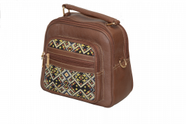 White Faux Leather Mini Backpack with Dual Front Tribal Embroidery – Ethnic Sling Bag for Women White Faux Leather Mini Backpack 9000
