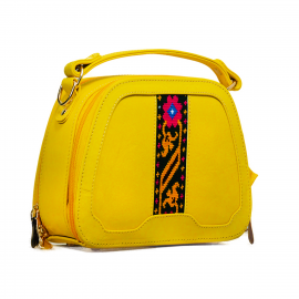 Yak Leather Crossbody Bag With Cross- Strap and embroidery| yellow strap handle bag YLC-Yellow_zBag 7000