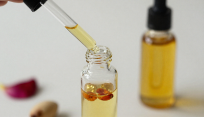 Natural facial oils for skin repair and wrinkle reduction, including argan, rosehip, and jojoba oils in glass bottles