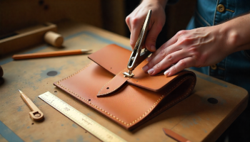  Leather bag with a hole punch tool creating clean, precise holes