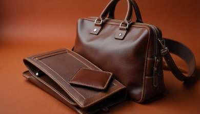 Leather bag, wallet, and belt with a ballpoint pen stain being cleaned safely