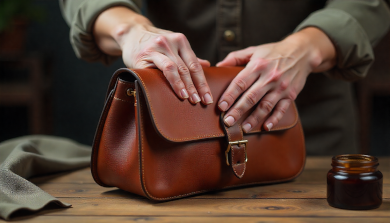 Saddleback leather bag being softened and broken in with care