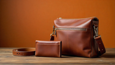 “Genuine leather products including a bag, wallet, cross bag, and belt showing natural texture, grain, and edges