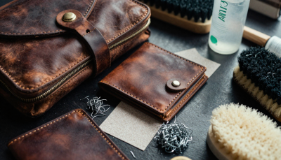 Leather distressing techniques on jacket, bag, and wallet for a vintage look