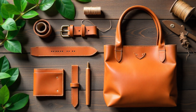Sustainable vegetable-tanned leather products showcasing eco-friendly craftsmanship