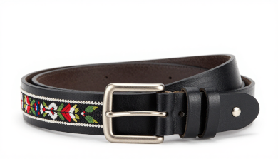 Yak Leather Embroidered Gents Belt | Black – Premium Handmade Traditional Leather Belt for Men