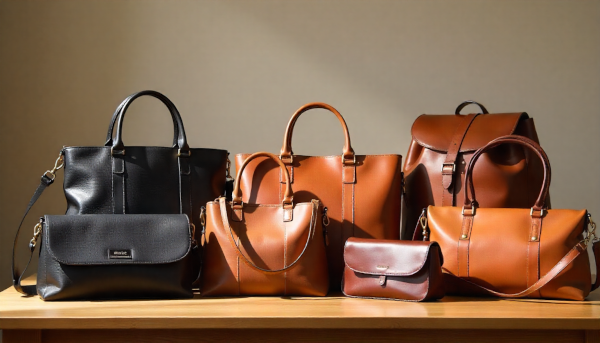 Stylish leather bag on display, showcasing different styles, colors, and finishes for choosing the perfect everyday bag.