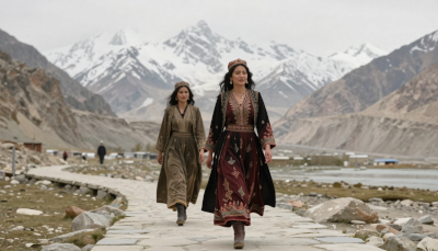 Empowered women in Hunza Valley participating in education, work, and community life against a mountain backdrop