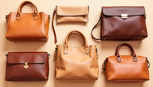 Collection of essential leather bags including tote, crossbody, clutch, satchel, and weekender for fashion enthusiasts